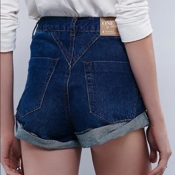 Free People x One Teaspoon Shorts 24 Blue Denim Hawks High Rise Cuffed - Picture 4 of 13
